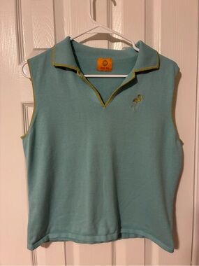 Ruby Rd. Aqua Sleeveless Polo Top with Yellow Trim